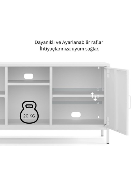 Pera Tv Ünitesi, Tv Dolabı,2 Kapaklı, Açık Raflı 130,50 x 40 x 64,50 cm