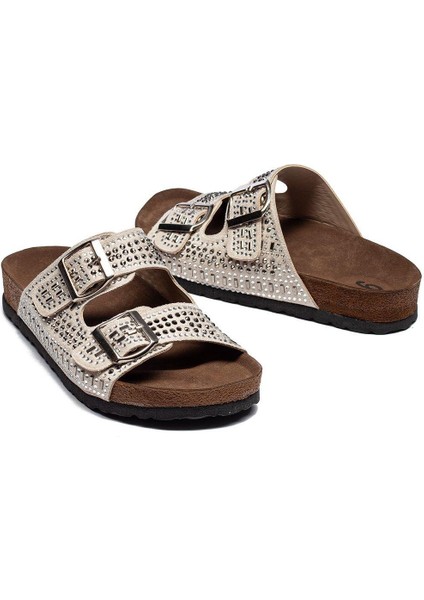 Kadın Taşlı Tokalı Rahat Kalıp Terlik Ortopedik Yürüyüş Terliği