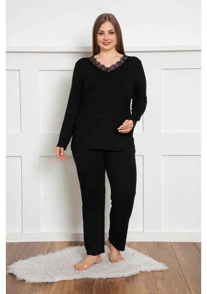 Kadın Battal Viskon Uzunkol Pijama Takım C840-205