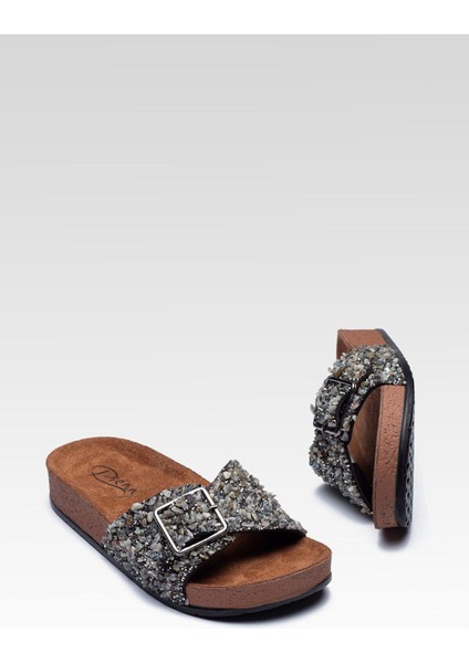 Kadın Taşlı Tokalı Rahat Kalıp Terlik Ortopedik