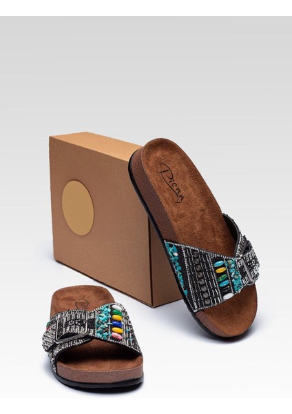 Kadın Taşlı Tokalı Rahat Kalıp Terlik Ortopedik Terletmez