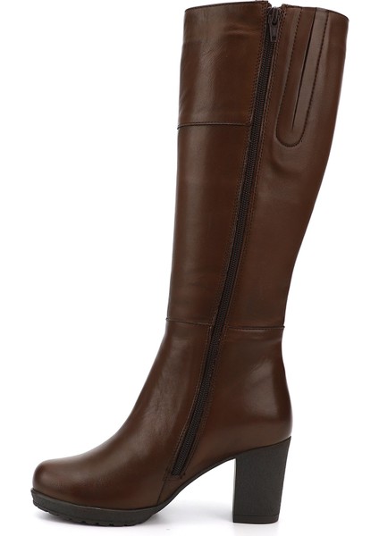 Kadın Kahverengi Fermuarlı Kalın Topuklu Hakiki Deri Çizme fırsatları
