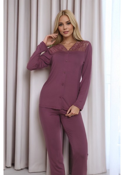 Kadın Viskon Önü Düğmeli Pijama Takım C840-243