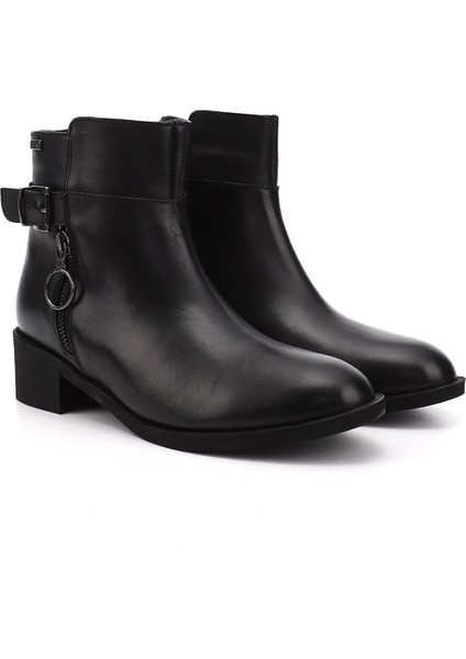 Kadın Siyah Fermuarlı Kalın Topuklu Hakiki Deri Bot modelleri