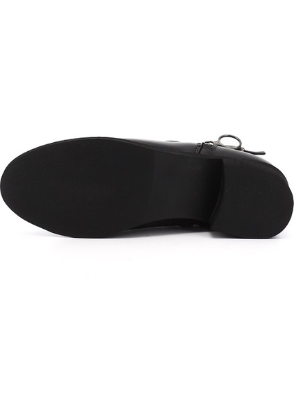 Kadın Siyah Fermuarlı Kalın Topuklu Hakiki Deri Bot indirimleri