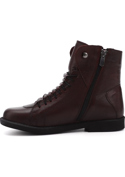 Kadın Bordo Fermuarlı Kauçuk Taban Hakiki Deri Bot modelleri