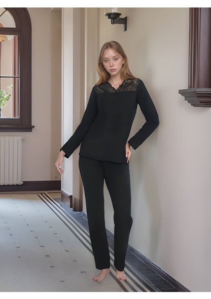 Kadın Viskon Önü Düğmeli Pijama Takım C840-243