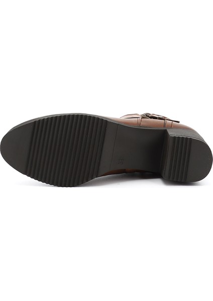 Kadın Taba Antik Fermuarlı Kalın Topuklu Hakiki Deri Bot indirimleri