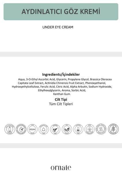 Under Eye Cream | Göz Altı Koyu Görünümü ve Yaşlanma Belirtileriyle Savaşan Nemlendirici Göz Kremi Caffeine %5 indirimleri