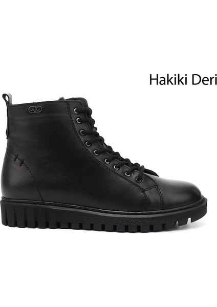 Kadın Siyah Fermuarlı Kauçuk Taban Hakiki Deri Postal Bot