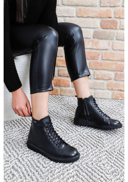 Kadın Siyah Fermuarlı Kauçuk Taban Hakiki Deri Postal Bot fiyatları