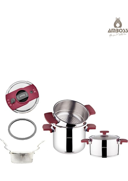 Cook Master 7 Parça Çok Fonksiyonlu Paslanmaz Çelik Buharlı Düdüklü Tencere Seti