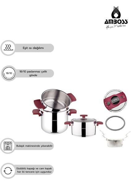 Cook Master 7 Parça Çok Fonksiyonlu Paslanmaz Çelik Buharlı Düdüklü Tencere Seti fiyatları