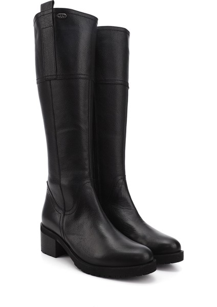 Kadın Siyah Fermuarlı Kalın Topuklu Hakiki Deri Çizme modelleri