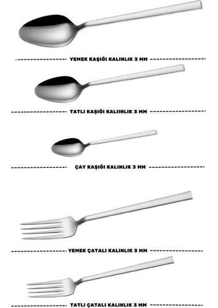 Doğa Yemek - Tatlı Çatal Kaşık ve Çay Kaşık Takımı 12 Kişilik 60 Parça modelleri