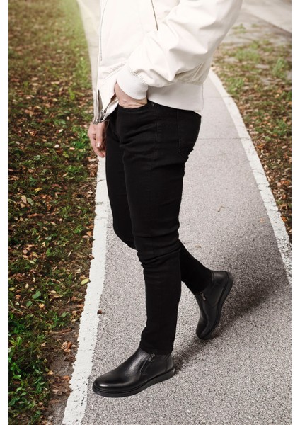 Erkek Siyah Fermuarlı Kauçuk Taban Hakiki Deri Bot fiyatları