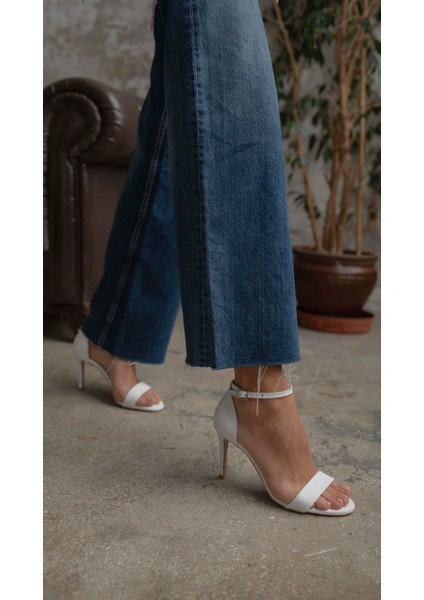 Yolette Beyaz Hakiki Deri Topuklu Ayakkabı