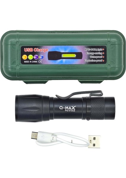 USB Charge Zomlu El Feneri+ Ayarlanabilir Kafa Lambası