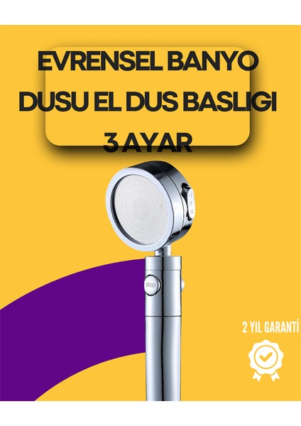 Sağlam Metal Hortum Bağlantılı, 360° Hareketli Duş Başlığı