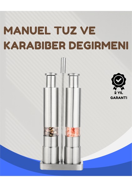 Paslanmaz Çelik Tuz ve Kararbiber Öğütücü - Şeffaf Akrilik Hazne