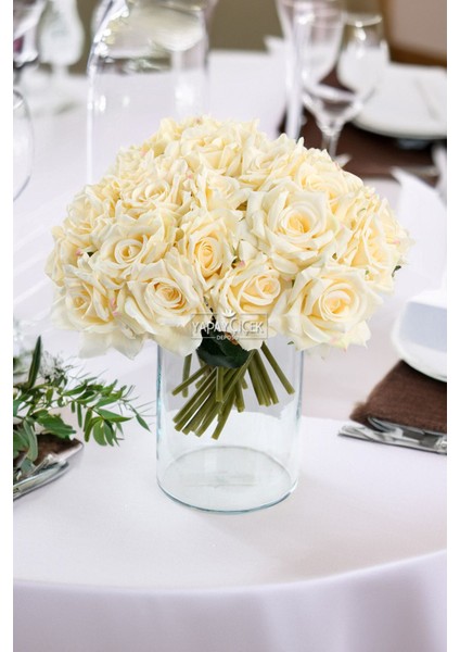 10'lu Lüks Gül Demeti, 25 cm, Krem Bej, Doğal ve Şık Çiçek Takımı