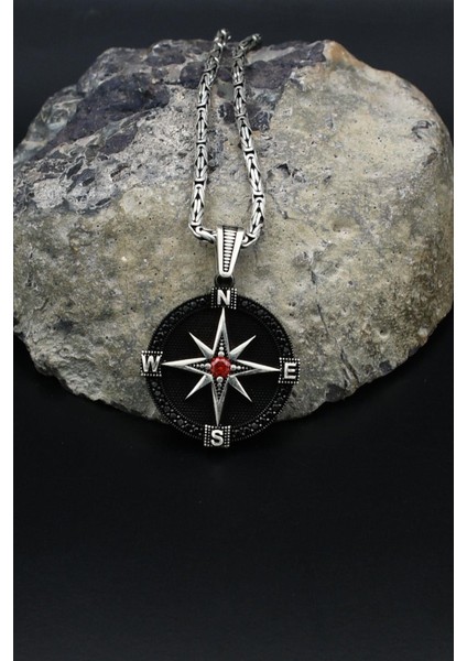 Kutup Yıldızlı Pusula 925 Ayar Gümüş Kolye Kral Zincir 2mm 902157 modelleri