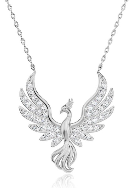 Işıklı Kutuda Anka Kuşu Beyaz Gümüş Kolye fırsatları