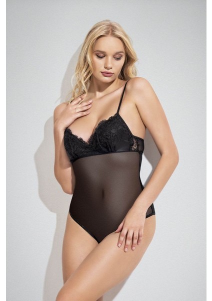 Siyah 3lü Takım Bodysuit ve Şortlu Gecelik