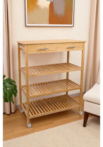 Bambu 2 Çekmeceli Tekerlekli Bango Ada Mutfak Servis Arabası DB-0021 fiyatları