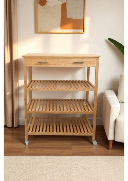 Bambu 2 Çekmeceli Tekerlekli Bango Ada Mutfak Servis Arabası DB-0021 modelleri