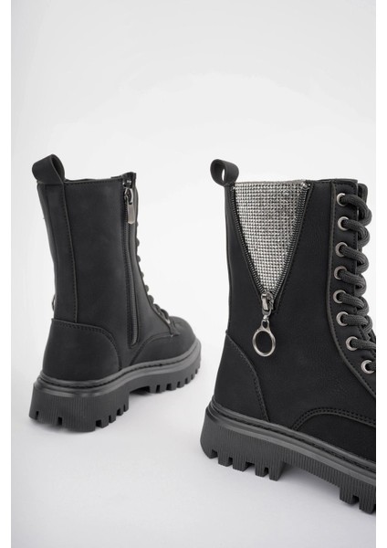 Kız Çocuk Cilt Taş Fermuar Detaylı Fermuarlı Kaymaz Taban Postal Bot modelleri