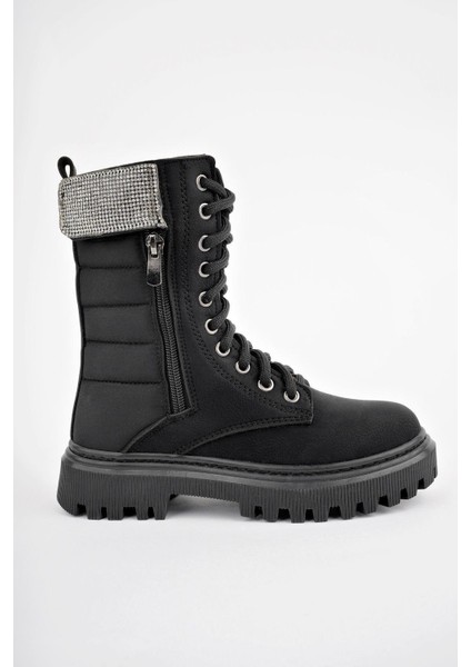 Kız Çocuk Cilt Paraşüt Taş Detaylı Cırtlı Fermuarlı Kaymaz Taban Postal Bot