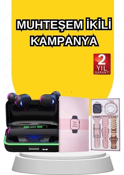 Kadınlara Özel Bileklik Hediyeli Akıllı Saat ve Dijital Göstergeli Anc Özellikli Bluetooth Kulaklık fiyatları