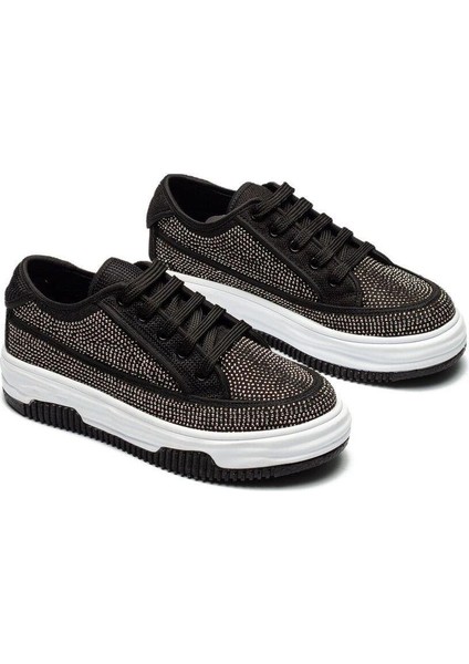 Kadın Yüksek Tabanlı Bağcıklı Spor Ayakkabı Konforlu Bez Malzeme ile fırsatları