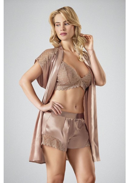 3lü Krem Gecelik ve Sabahlık Takımı