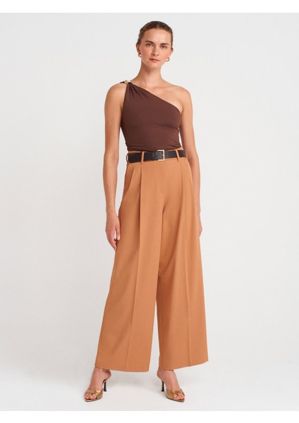 72149 Kemerli Çift Pilili Pantolon-A.kiremit