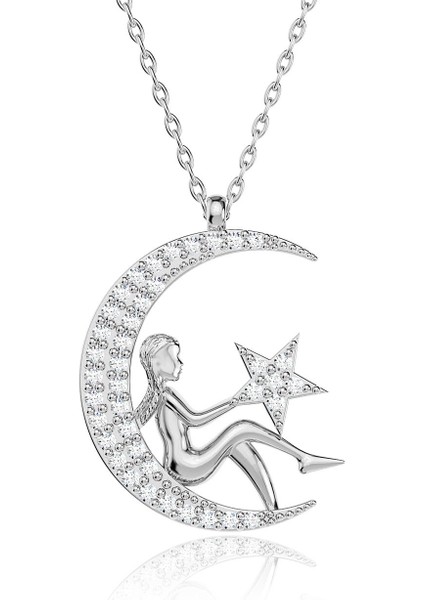 Işıklı Kutuda Ay Perisi Gümüş Kolye fırsatları