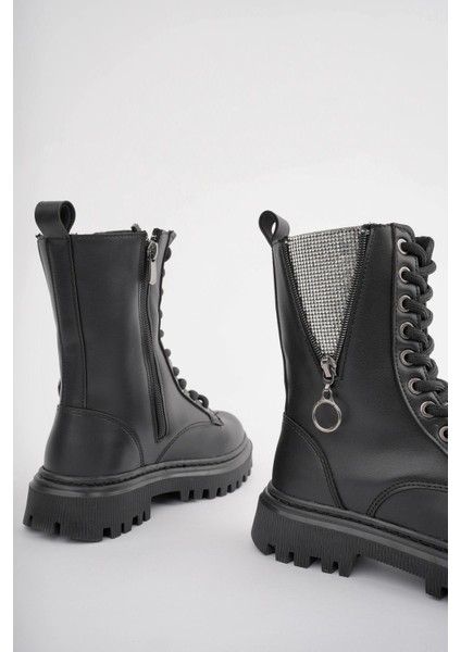 Kız Çocuk Cilt Taş Fermuar Detaylı Fermuarlı Kaymaz Taban Postal Bot modelleri