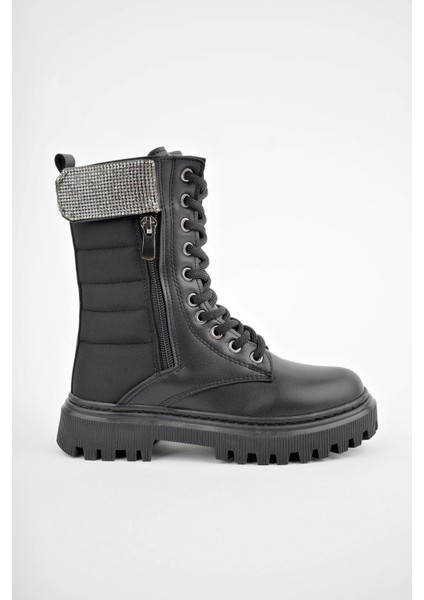 Kız Çocuk Cilt Paraşüt Taş Detaylı Cırtlı Fermuarlı Kaymaz Taban Postal Bot