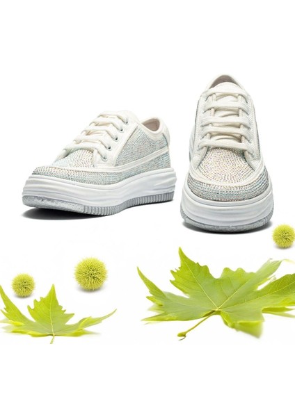 Kadın Sneaker Yüksek Taban Bağcıklı Bez Spor Ayakkabı Kotnel