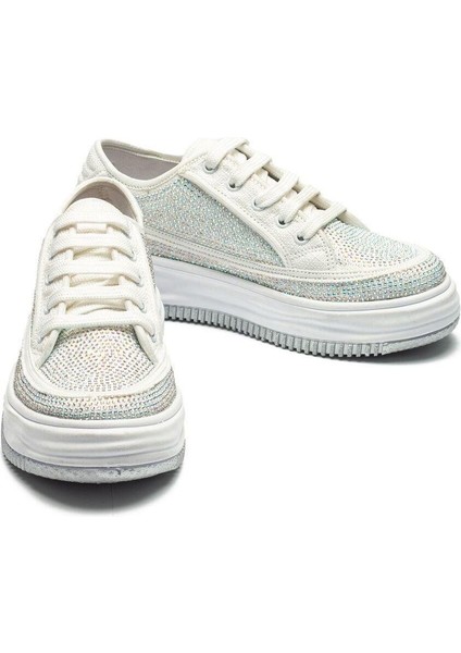 Kadın Sneaker Yüksek Taban Bağcıklı Bez Spor Ayakkabı Kotnel indirimleri