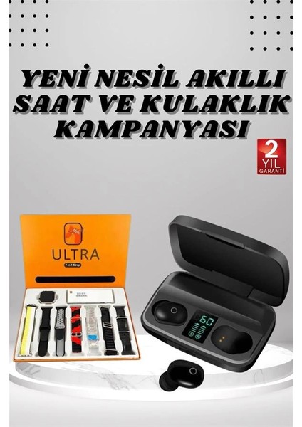 Yeni Nesil Akıllı Saat ve Bluetooth Kulaklık Kampanyası Dokunmatik Kare 7 Kordonlu fiyatları