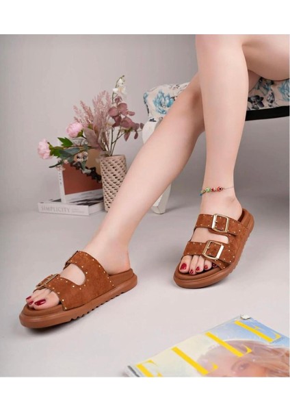 Kadın Süet Çift Bantlı Troplu Konforlu Ortopedik Taban Terlik fiyatları