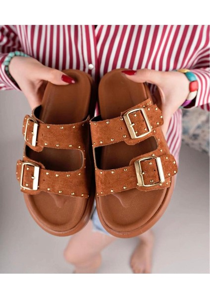 Kadın Süet Çift Bantlı Troplu Konforlu Ortopedik Taban Terlik fırsatları