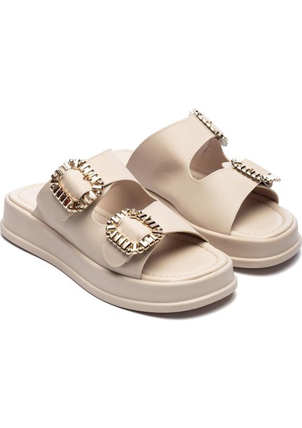 Kadın Çift Bantlı Taş Tokalı Ortopedik Rahat Kalıp