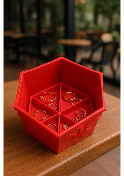 Desenli Kapaklı Takı Kutusu – 19 cm Yükseklik, 6 Bölmeli