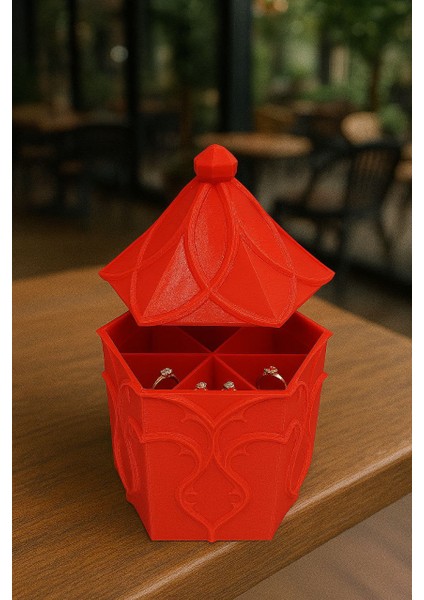 Desenli Kapaklı Takı Kutusu – 19 cm Yükseklik, 6 Bölmeli fırsatları