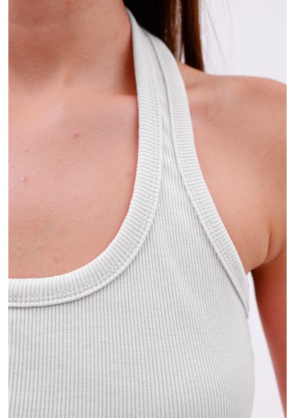 Dashed Halter Yaka Ön Yırtmaç Detaylı Kadın Crop Bluz, Sırt Dekolteli indirimleri