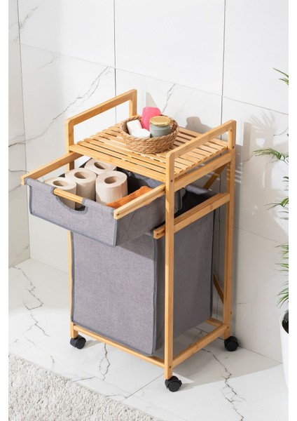 Bambu 2 Çekmeceli Çok Amaçlı Banyo Düzenleyici Çamaşır Sepeti Organizer