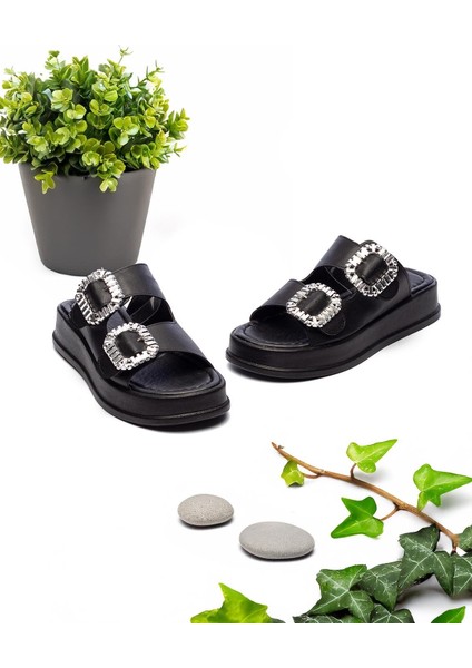 Kadın Çift Bantlı Taş Tokalı Ortopedik Rahat Kalıp indirimleri